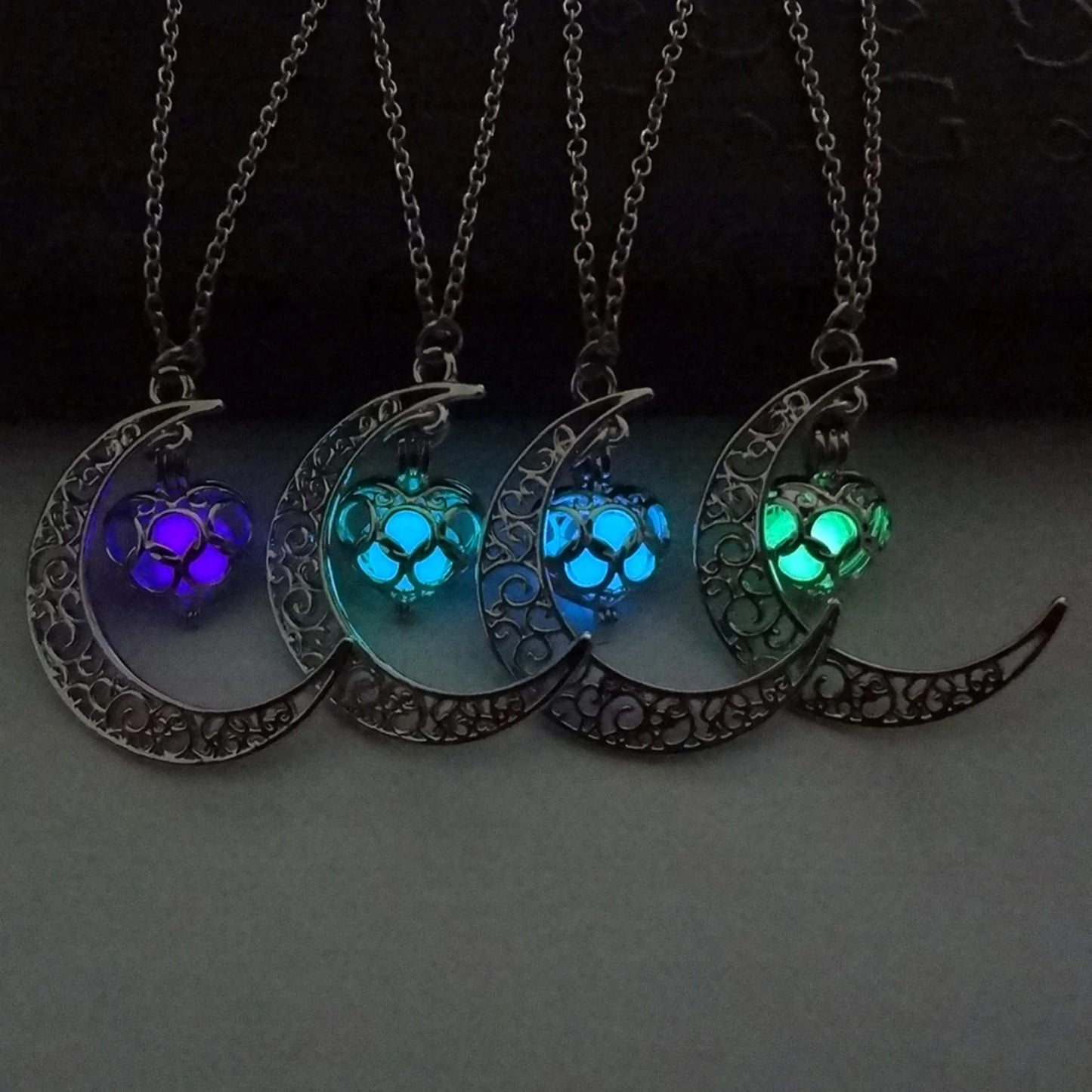 Silver Crescent Moon Necklace (Glow in the Dark)