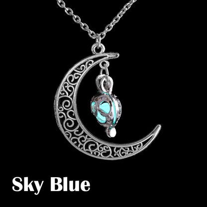 Silver Crescent Moon Necklace (Glow in the Dark)