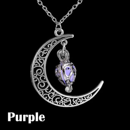 Silver Crescent Moon Necklace (Glow in the Dark)