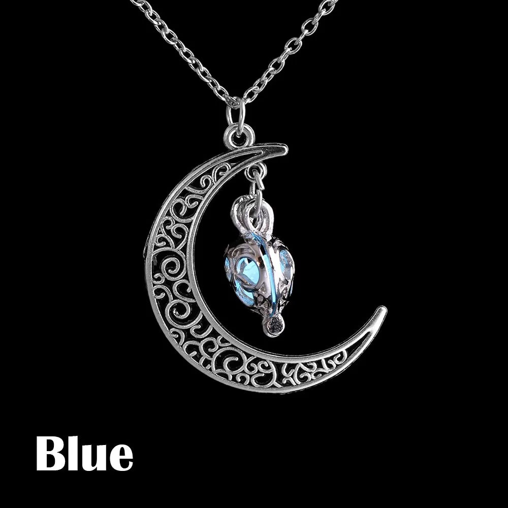 Silver Crescent Moon Necklace (Glow in the Dark)