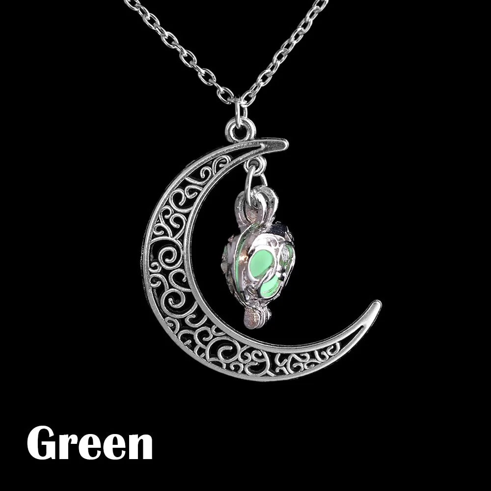 Silver Crescent Moon Necklace (Glow in the Dark)